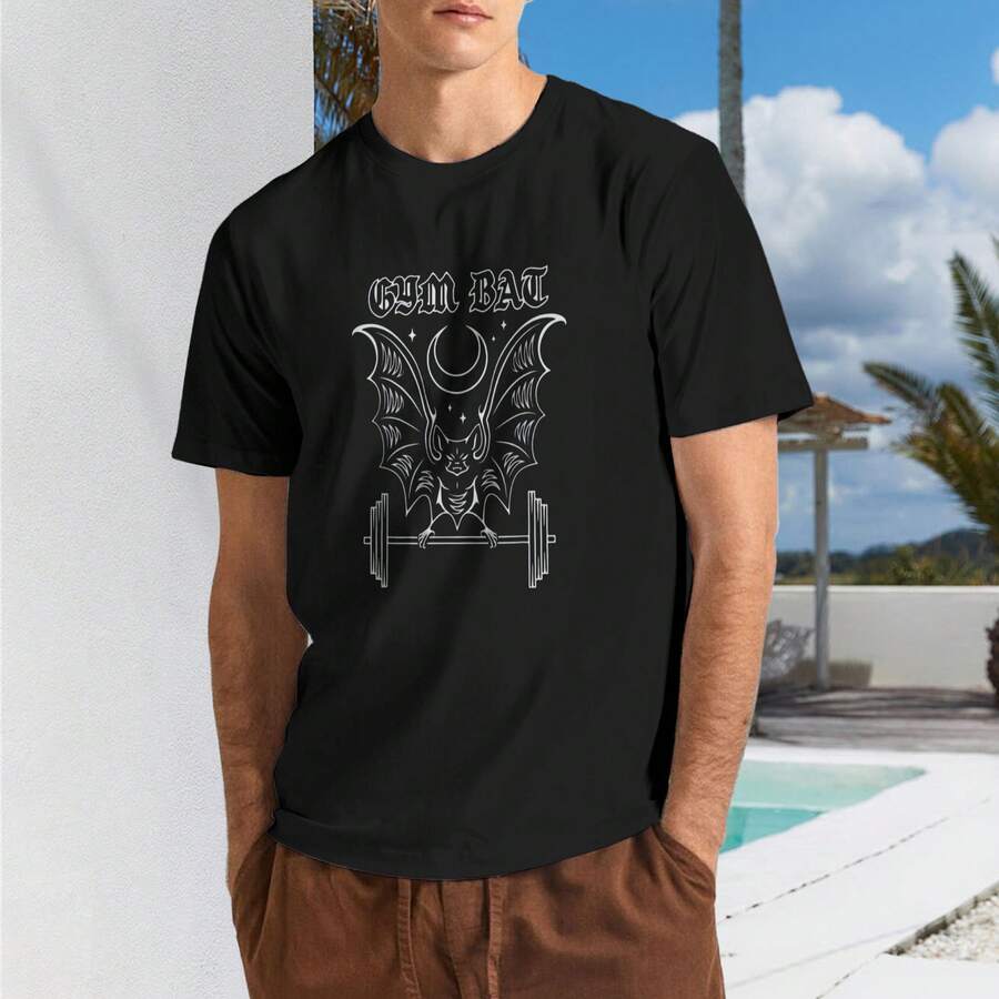 Gym Bat Workout Vampire Bat And Moon Healthy Goth T Shirt,Men Clothing,100 Percent Cotton - 款式 - 查看 1