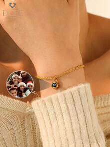 Pulsera de proyección de foto personalizada, pulsera de proyección de foto redonda personalizada, pulsera de proyección brillante para mujeres, pulsera de proyección con cadena luminosa, pulsera de foto personalizada, regalo conmemorativo para madres, joyería de proyección, regalo de cumpleaños - Pulsera colgante de proyección - Ver 3