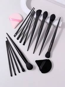 Premium 15-Piece Makeup Brush Set With Triangle Makeup Puff, Soft Brushes For Foundation, Contour, Loose Powder, Eyeshadow And Blush, Complete Beauty Tool Kit For Women - Black - View 4