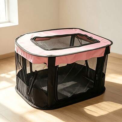 1pc Foldable Portable Pet Playpen, Breathable Mesh Cat Whelping Box, Indoor Outdoor Pet Enclosure Tent For Kitten Puppy Rabbit Small Animals