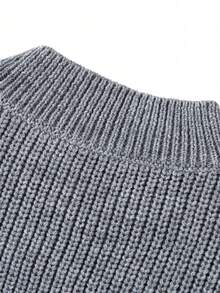 Minimalist Light Half Turtleneck Knit Jumper, Men Solid Color Thin Ribbed Long Sleeve Loose Sweater, Daily Wear Layering Clothes For Spring Fall - Dark Grey - View 6