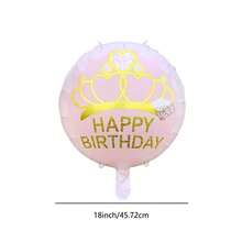 18 Inch Crown Pink & White Happy Birthday Round Foil Balloon, Party Birthday Celebration Atmosphere Decoration, Indoor Display - Multicolor - View 6