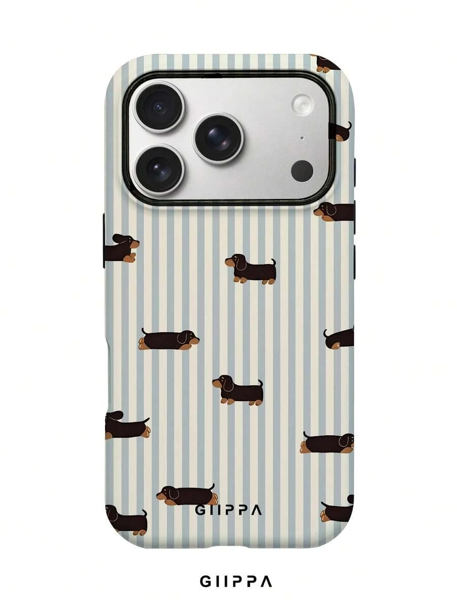 GIIPPA 1pc Gray-Blue Vertical Stripe Background With Dachshund Dog ...