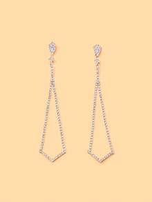 FAAABULS 1pc Rhombus Rhinestone Long Chain Tassel Drop Earrings, Hollow Rhombus Frame Pendant Earrings, Women's Daily Commute Party Evening Jewelry - Rhinestones - View 11