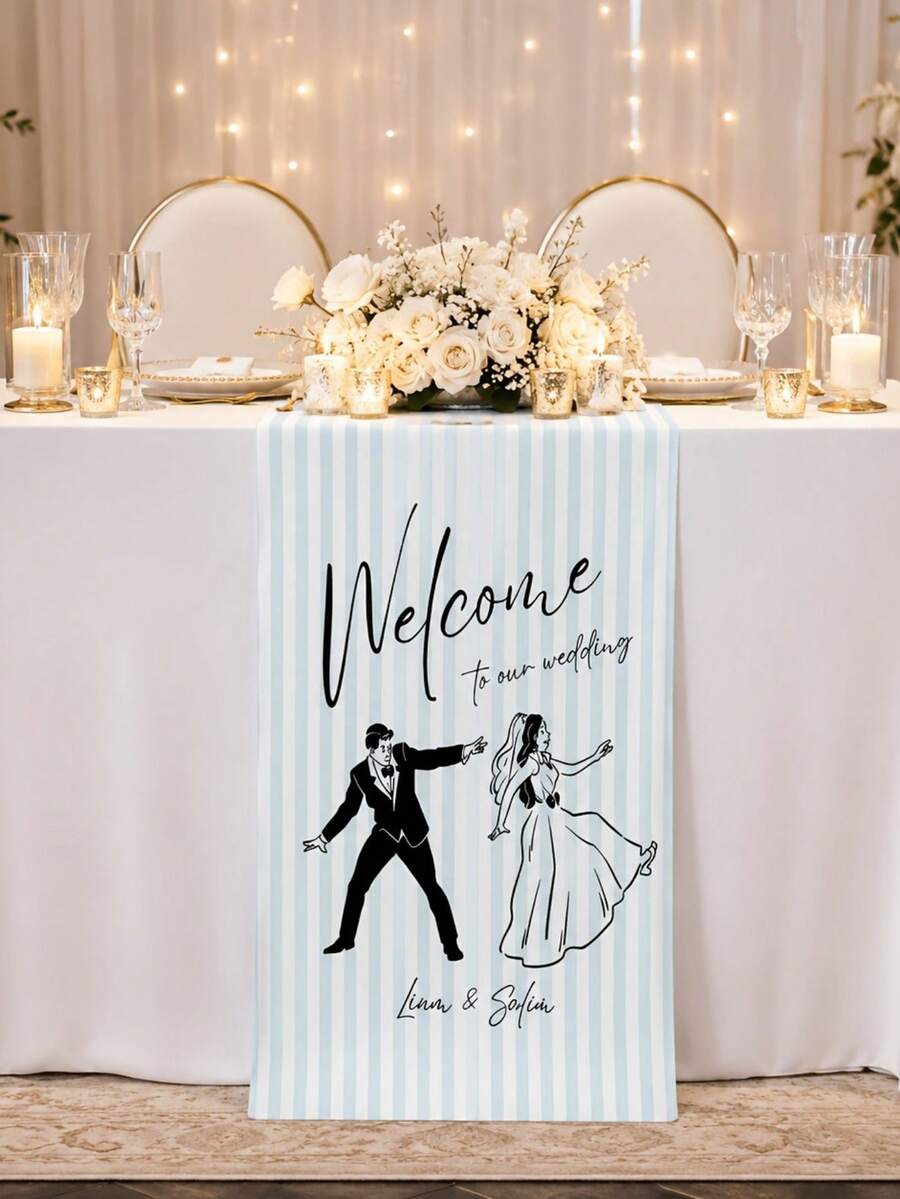Customized Wedding Table Runner, Suitable For Bridal Shower, Engagement Dinner, Anniversary Decoration, Housewarming Gift Table Decor - Multicolor - View 1