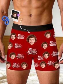Custom Girlfriend Face Men's Boxer Briefs Feliz Navidad Print, Personalized Photo Picture Underwear, Humorous Christmas Gift For Him - Multicolor - View 2