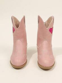 Children Heart Hollow Western Ankle Boots Back Zipper Chunky Heel Sweet Girl Fashion Boots - Pink - View 5