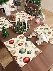 1pc Christmas Series Pattern Printed Table Runner, 4pcs Christmas Pattern Printed Placemats, Suitable For Holiday, Party, Birthday, Dinner, Kitchen Dining Table Decoration, All-Season Room Decor, Home Textile Decoration Table Runner - Multicolor - View 10