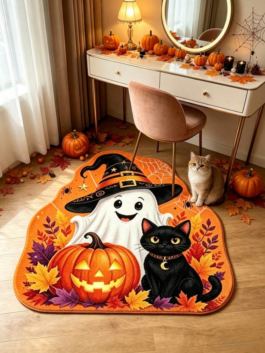 1 buah Keset Berbentuk Hantu Tersenyum Halloween, Keset Selamat Datang, Karpet, Alas Lantai, Keset Pintu Halloween, Karpet Kamar Tidur, Karpet Area - MultiWarna - View 1