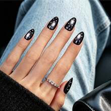 Beetles Black Cat Eye Press-On Nails, Short Almond Fake Nails With White Polka Dots, Nail Glue & Adhesive Tabs, 10-Minute DIY Manicure Kit - Short Almond Black Cat Eye - 查看 3