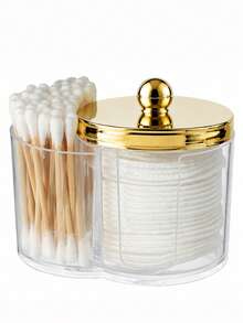 3pcs Luxury Acrylic Bathroom Storage Canisters, Gold Lid Transparent Storage Boxes With Bamboo Base, Vanity Organizer - Multicolor - View 12