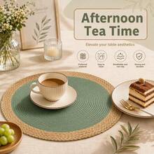 4/6pcs Round Dual-Color Woven Placemats, Thick Anti-Slip Heat-Resistant Table Mats, Durable Hemmed Polypropylene Washable Dining Mats, Suitable For Kitchen Dining Table, Autumn Home Decor, Daily Dinner, Party, Banquet Home Use - Green - View 6