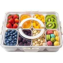 Snackle Box With Lid And Handle, Multi-Compartment Divided Snack Serving Tray, Dishwasher Portable Airtight Food Container Plane, Travel & Picnics, Party Organiser Fruit, Sweets - Cream White - View 1