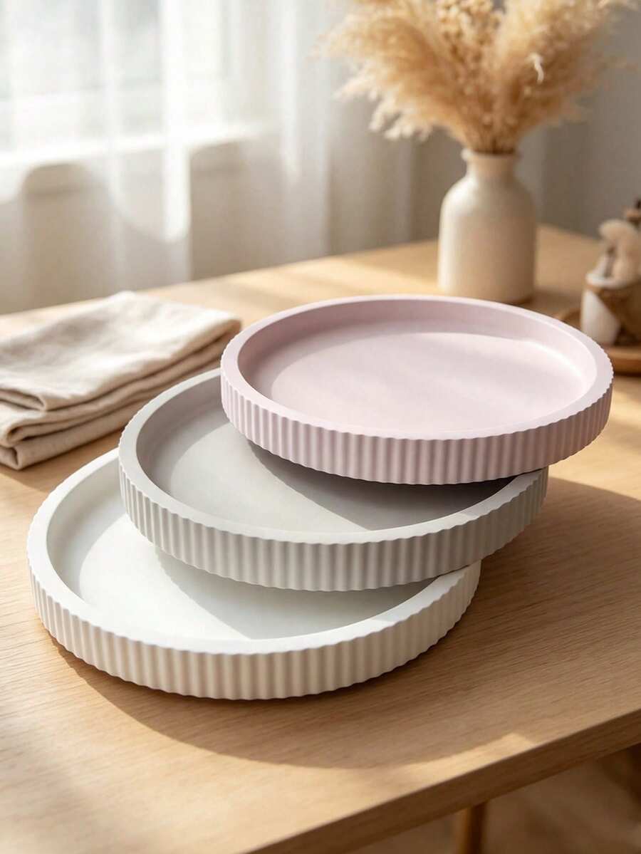 1 Set Thick Striped Round Tray Silicone Mold, Lace Dish, Storage Tray, Flower Pot Base Casting Mold, Reusable And Easy Release, Compatible With Epoxy Resin, Plaster, Cement, DIY Desktop Jewelry Display Tray, Home Decor, Housewarming Handmade Gift - A - View 1