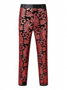 Men's All-Over Print Casual Versatile Daily Travel Suit Trousers With Pockets - Red - View 2