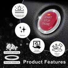 1 pieza anillo decorativo de arranque del motor del coche con doble hilera de diamantes de imitación, con diseño de doble cristal, accesorio brillante para el interior del coche, anillo decorativo brillante para el botón de arranque del motor del coche con diamantes, cubierta para el botón de arranque de un solo toque con diamantes de imitación de cristal - A - Ver 6