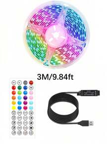 1 buah Strip Lampu LED USB 5V, 3,28 kaki (1 Gulungan) ~ 98,42 kaki (2 Gulungan) Kontrol Jarak Jauh 44 Tombol, Strip Lampu Musik RGB Pintar, Dekorasi Ruangan, Dekorasi Pesta, Dekorasi Liburan (Ukuran 3,28 kaki/1 meter lebih pendek, silakan pilih sesuai kebutuhan Anda saat membeli, perekat bawaan tidak dapat ditempelkan pada dinding yang kasar, harap berhati-hati saat menempelkan!) - MultiWarna - View 13