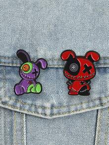 QIHOO 1PC Gothic Voodoo Bunny Doll Enamel Pin Cartoon Stitched Rabbit Lapel Badges Halloween Clothes Backpack Decor - Multicolor - View 1