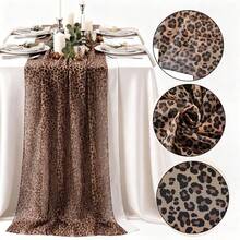 1 buah Taplak Meja Motif Leopard Cokelat Ukuran 118,11x27,56 Inci, Taplak Meja Kain Poliester Motif Leopard, Cocok Untuk Pernikahan, Pesta, Ulang Tahun, Pesta Petualangan Berburu dan Dekorasi Rumah, Pesta Leopard - Khaki - View 7