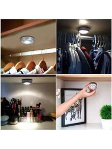 觸控式 LED 燈，銀色自黏式迷你櫥櫃照明燈，電池供電無線壓感小夜燈，適用於廚房、衣櫃、汽車、露營車、樓梯緊急照明，免鑽孔安裝 - 銀色外殼 - 查看 3