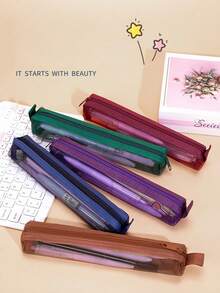 Mini Mesh Pencil Case Storage Bag, Portable Multi-Functional Square Stationery Bag For Exams, Can Store Ruler, Pencil, Eyebrow Pencil, Student Exam Bag, Small Stationery Bag, Travel Essential Makeup Bag, Room Decor, Back To School Season - Multicolor - View 7