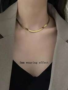 1PC Stainless Steel Snake Chain Necklace For Women, Flat Herringbone Chain Choker, Waterproof Gold Silver Layered Necklace, Minimalist Jewelry Gift - Blade Chain - View 7