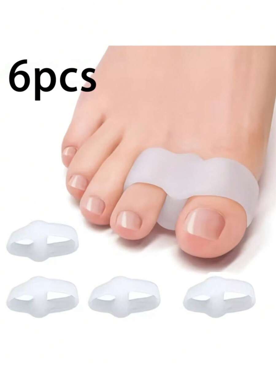 6Pcs Soft Silicone Toe Separators Double Loop Design, Bunion Overlapping Toe Corrector Protector Pads, Washable Reusable Foot Care Toe Spacers, Comfortable Wearable With Shoes Day Night Use Unisex Foot Care Supplies