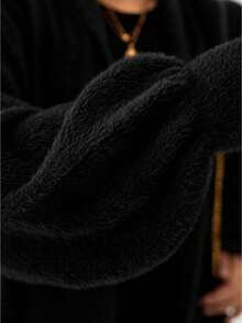 Women's Chenille Fabric Long Knit Cardigan - Black - View 3