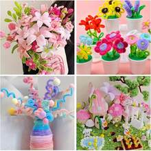 102/254/504Pcs Pipe Cleaner Flower DIY Craft Kit, Multi-Color Fuzzy Chenille Stems Set For Handmade Bouquet, Parent-Child Activity, Home Decor, Holiday Gift, Beginner Art Craft Supplies With Floral Stems, Floral Tape & Step-By-Step Tutorial Video. - Pink - View 10