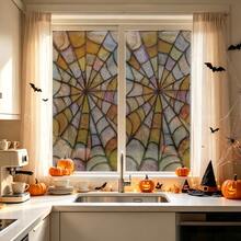 1/4pcs Halloween Stained Frosted Glass Static Window Films. Flying Bat, Black Spider Web Pattern Design Gothic Retro Removable Vinyl Privacy Stickers. Perfect For Spooky Halloween Festive Party Home Decor. - Multicolor - View 6