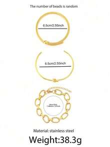 3pcs Fashion 18K Gold Plated Stainless Steel Women's Bracelet Set, Designed For Women With Adjustable Size, Decorated With Wrapped Rope Elements, Elegant Style Suitable For Daily Wear, Dating, Vacation Outfits, And Holiday Gifts, Can Be Worn Individually/Stacked, Multiple Ways To Wear - Adjustable Bracelet - View 5