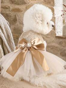 PETCIRCLE 1PC Pet Dress For Small Dogs, Puppies And Cats, Sweet Princess Style Elegant Champagne Gold Princess Wedding Gown - Multicolor - View 1