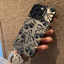 Funda para teléfono móvil con diseño de lazo y cerezas IMD, adecuada para iPhone 14/13PROMAX/12Pro/11/xr/xsnax/xs/7/8plus, carcasa suave 15promax/16pro - Negro translúcido - Ver 7