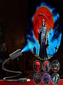 6pcs Halloween USB Projector Lights, Creative LED Halloween Projector Lights, Scary Atmosphere Lights, 6 Patterns USB Projector Lights, Suitable For Ceiling, Wall Decoration, Indoor Decoration, Home Decor, Halloween Decoration, Party Decoration And Room And Living Room Decoration - Halloween USB Projector Light 2 - View 11