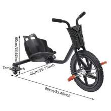 Striped Light-Up Drift Tricycle, 4-Level Adjustable Human-Powered Trike, Stable Anti-Tilt Structure With Universal Rear Wheels & Non-Slip Pedals For Outdoor Leisure Sports - Black - View 4