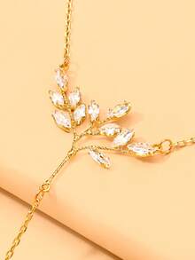 FAAABULS 1pc Elegant Rhinestone Leaf Shaped Back Chain, Y-Shaped Pearl Tassel Back Chain, Suitable For Women's Party, Evening Gala, Bridal Backless Dress Accessory - Rhinestone - View 7