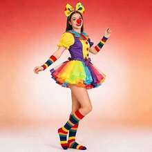 5pcs Clown Rainbow Costume Accessories Set, Includes Ballet Tutu, Headband, Socks, Nose. Halloween, Cos - Multicolor - View 1