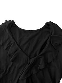 Elegant Fashion Deep V-Neck Ruffle Long Sleeve Slim Fit Women's Top, Autumn/Winter New Style, Versatile For Layering Or Wearing Alone Casual - Black - View 8