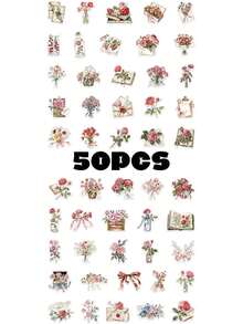50PCS, Flowers And Book Transparent Stickers, PET Material, Creative And Aesthetic Design Sticker, Suitable For Mobile Phone Cases, Tablets, Mobile Phone, Laptops, Suitcases, Cars, Notebooks, Helmet, Guitar, Skateboard, Storage Box, Computer - 50pcs - View 10