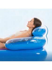 Inflatable Pool Lounge Float 155 * 80 Cm With Backrest And Leg Opening, Ergonomic PVC Floating Chair For Relaxing On Water, Lightweight Inflatable Lounger With Colorful Design For Pool Beach Lake Vacation And Summer Outdoor Activities - Blue-1Pc - View 2