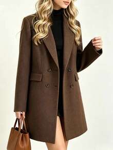 Women's Wool Coat, Mid-Length, Novel Slim Fit, Elegant, Suitable For Autumn/Winter, Women's Wool Jacket - Coffee Brown - View 13