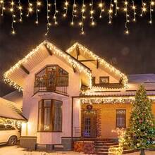1pc Christmas Home Decor Icicle LED String Lights, Battery Powered Fairy Lights, Holiday Decoration, Christmas Lighting, Indoor/Outdoor Eaves Decor - Battery-operated Icicle Lights - View 7