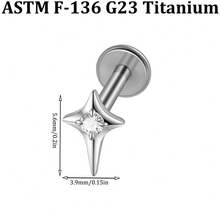 1PC Elegant G23 Solid Titanium Cross Star Waterdrop CZ Flat Labret 16G Internal Threaded Lip Nose Ear Cartilage Conch Piercing Lobe Earring Decoration - Titanium Color - View 13