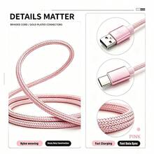 Kabel Data Pengisian Cepat USB C, Kompatibel dengan Ponsel dan Perangkat Android, Kabel Pengisian Cepat USB-A ke Type-C (3.3/6.6/10 kaki Jalinan Nilon), Kompatibel dengan , dan Kabel Pengisian Daya Ponsel Android Lainnya, Cocok untuk Lingkungan Dalam/Luar Ruangan/Perjalanan dan Mobil - 3 buah warna Hitam + Merah Muda + Ungu - View 2