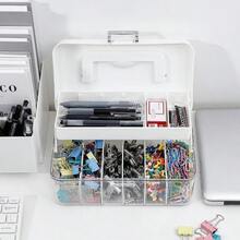 Large Organizer Box With Lid And Wire Ties, Plastic With Handle And Adjustable Dividers, Cord Storage Home Office, Phone Battery, Art Crafts, Stationery - View 8