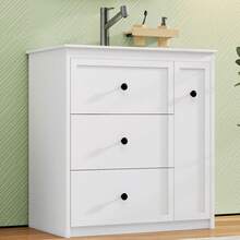 76 X 82, Freestanding Vanity, Fully Painted, Side Drawer, Ample Storage Space, Integrated Ceramic Sink, Low-Noise Sliding Rails, White. - 1 - View 5