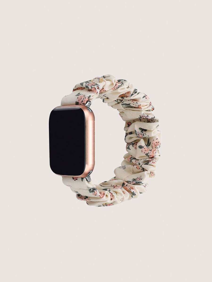 1 pieza Correa de reloj con banda para el cabello con flores en color crema, oro y plata para mujer, compatible con Apple Watch 49mm 45mm 44mm 42mm 40mm 41mm 38mm, adecuada para Apple Watch Series Ultra/SE/8/7/6/5/4/3/2 - Multicolor - Ver 1