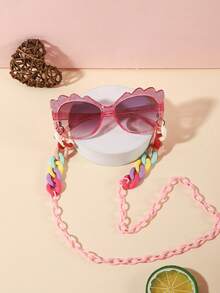 1 Set 1 pieza Gafas de Moda Casual y Linda para Niñas de 6-9 Años con Montura de unicolor de PC, Lentes Suaves Tintados y 1 pieza Cadena de Gafas Ligera para Juego al Aire Libre con Estuche de Gafas - Multicolor - Ver 13