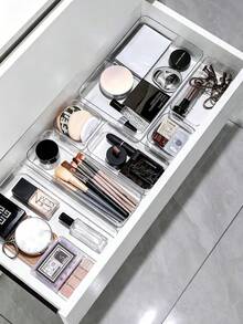 11/10/8/4/3pcs Drawer Storage Boxes, Transparent Cosmetic Desktop Organizer, 4 Sizes, Household Small Item Storage, Storage Accessories - Clear - View 4