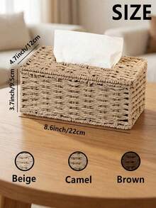 1 pieza Caja de pañuelos tejida a mano, rectangular con tapa, caja decorativa de estilo bohemio tejida, adecuada para almacenamiento en habitaciones de bebé, dormitorios y baños - Multicolor - Ver 5
